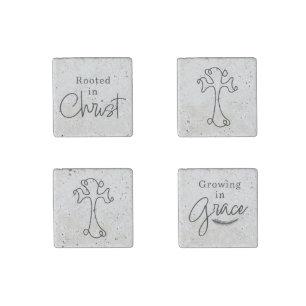 Rooted in Christ Growing in Grace Black and White Stone Magnet