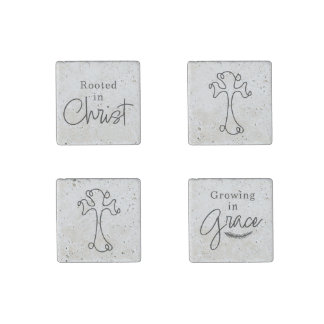 Rooted in Christ Growing in Grace Black and White Stone Magnet