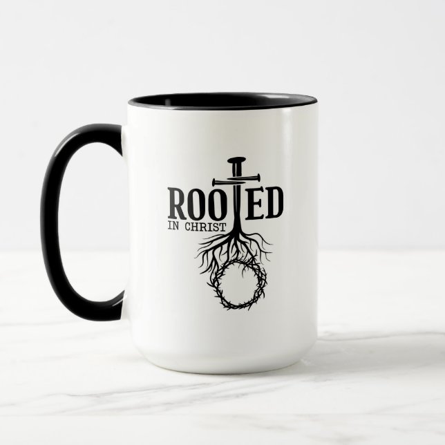 Rooted In Christ Scripture Cross Christian Verse Mug (Left)