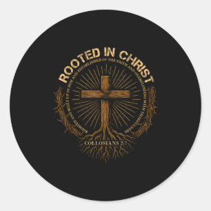 Rooted In Christ Shirt, Jesus Shirt, Vintage Cross Classic Round Sticker