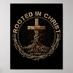 Rooted In Christ Shirt, Jesus Shirt, Vintage Cross Poster