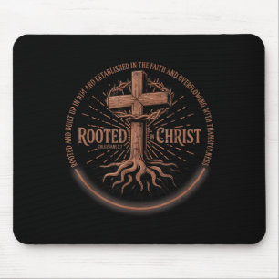 Rooted In Christ Tee, Jesus Tee, Vintage Cross Chr Mouse Pad