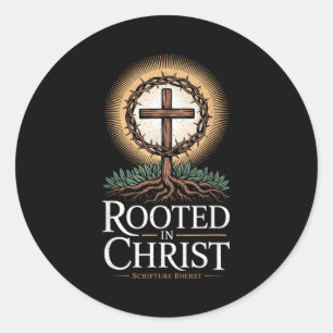 Rooted In Christ Tee Jesus Vintage Cross Christian Classic Round Sticker