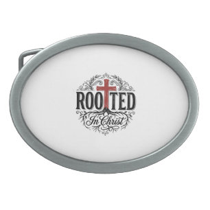 Rooted in Christ Vintage Christian Cross Design_1 Belt Buckle