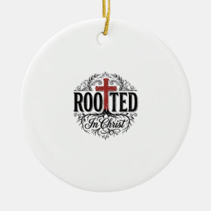 Rooted in Christ Vintage Christian Cross Design_1 Ceramic Ornament