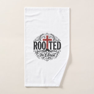 Rooted in Christ Vintage Christian Cross Design_1 Hand Towel