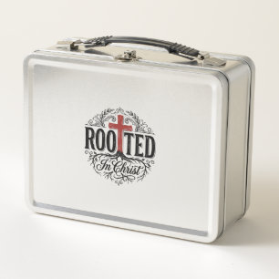 Rooted in Christ Vintage Christian Cross Design_1 Metal Lunch Box