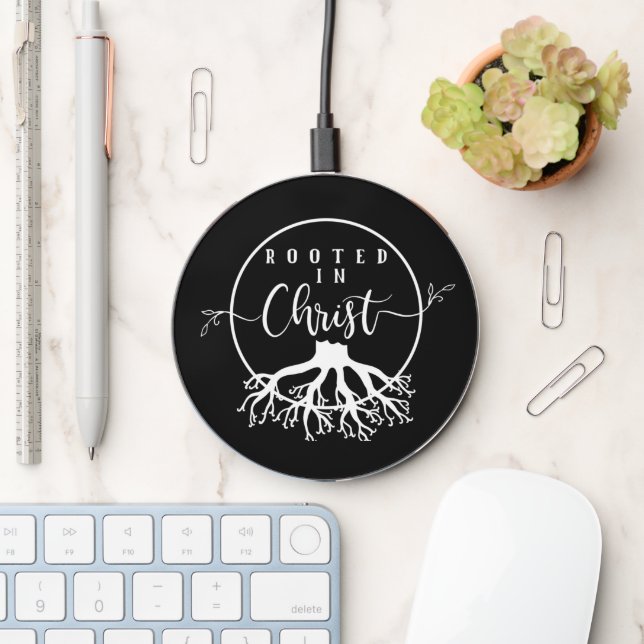 Rooted in Christ White Wireless Charger (Desk)