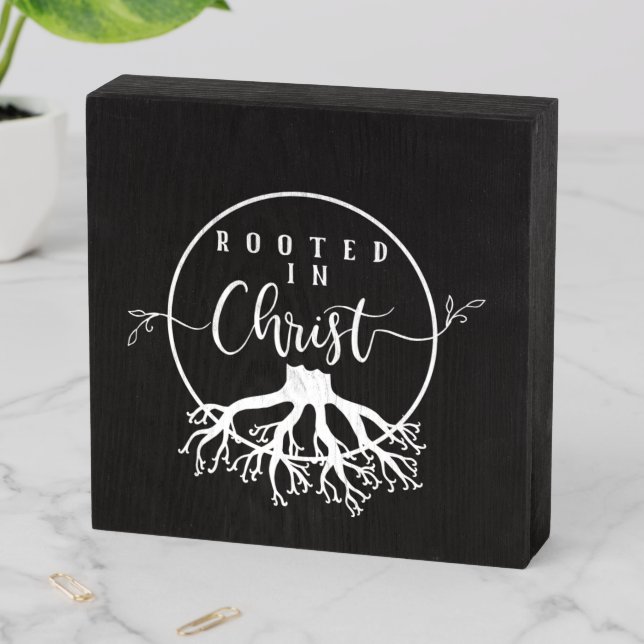 Rooted in Christ White Wooden Box Sign (In Situ Horizontal)