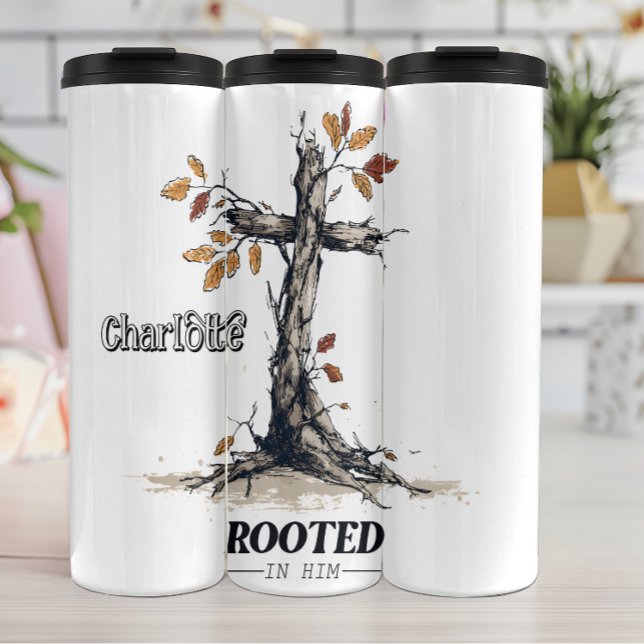 Rooted In Him Tree Cross Thermal Tumbler (Creator Uploaded)