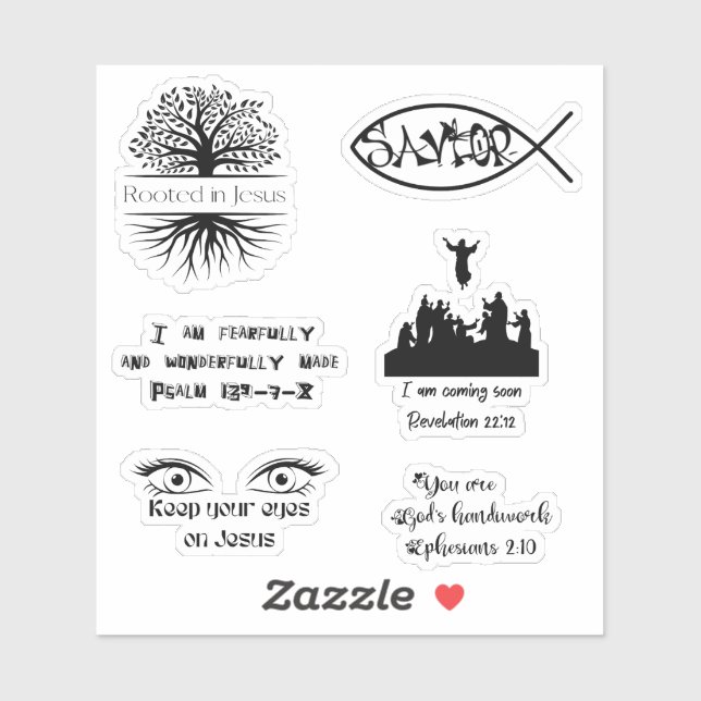 Rooted in Jesus christian black sticker pack (Sheet)