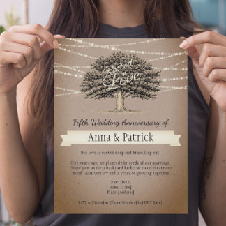 Rooted in Love Rustic Tree Lights 5th Anniversary Invitation