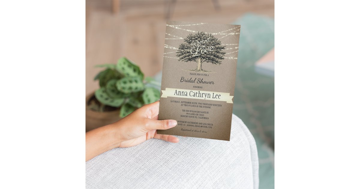 Rooted in Love Rustic Tree Lights Bridal Shower Invitation | Zazzle