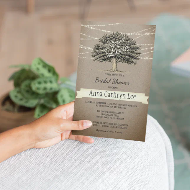 Rooted in Love Rustic Tree Lights Bridal Shower Invitation | Zazzle