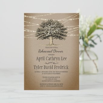 Rooted in Love Rustic Tree Lights Rehearsal Dinner Invitation | Zazzle