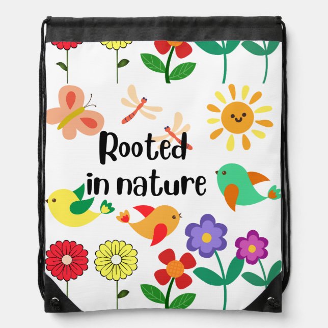"Rooted in Nature" Eco-Inspired Graphic Drawstring Bag (Front)