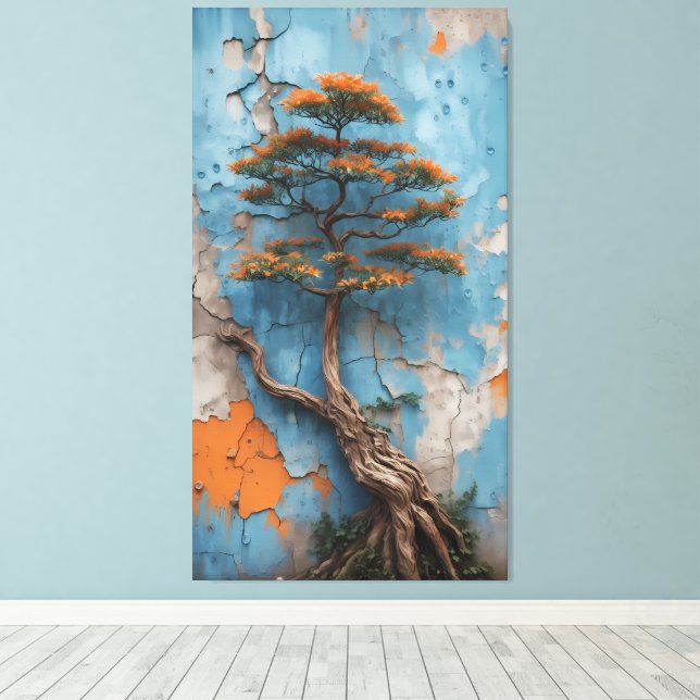 Rooted in Ruin: A Bonsai of Resilience Against Tim Canvas Print (Insitu(Wood Floor))