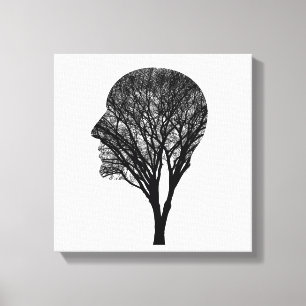 Rooted Mind – Human Profile Tree Silhouette Art Canvas Print