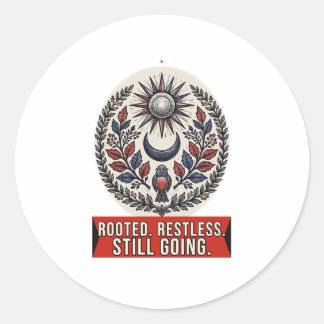 Rooted Restless Folk Crest for Journals Classic Round Sticker