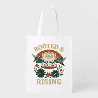 Rooted & Rising Lotus Retro Design Grocery Bag