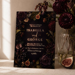 Rooted Romance Moody Burgundy Floral Wedding Foil Invitation