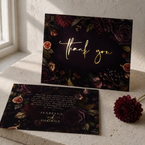 Rooted Romance Moody Burgundy Wedding Thank you Foil Enclosure Card
