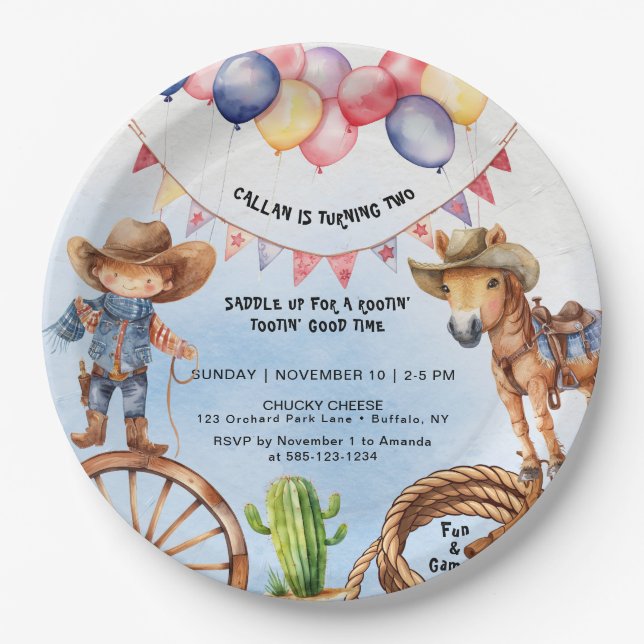 Rootin' Tootin' Good Time Birthday Paper Plates (Front)