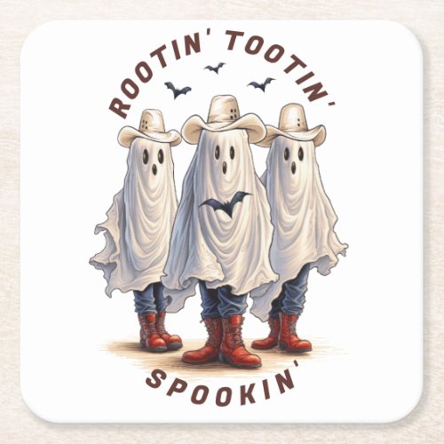 Rootin Tootin Spookin Western Ghosts Custom Text   Square Paper Coaster