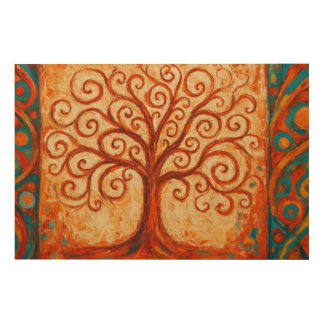 Roots and Spirals" Abstract Tree of Life Wood Wall Art