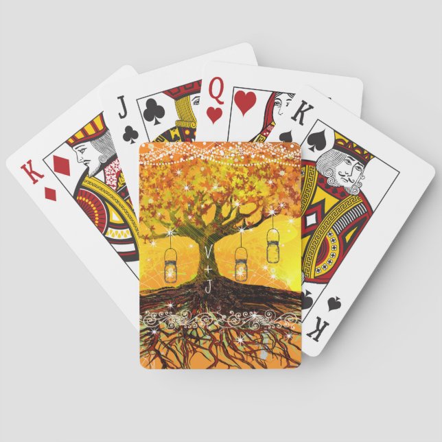 Roots of Love Romantic Rustic Tree Wedding Poker Cards (Back)