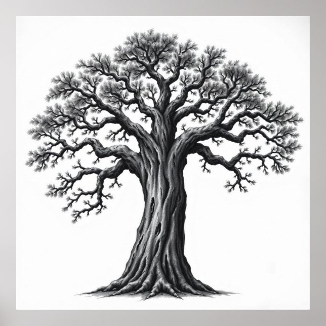 Roots of Serenity: Tree of Life Charcoal Zen Art Poster (Front)