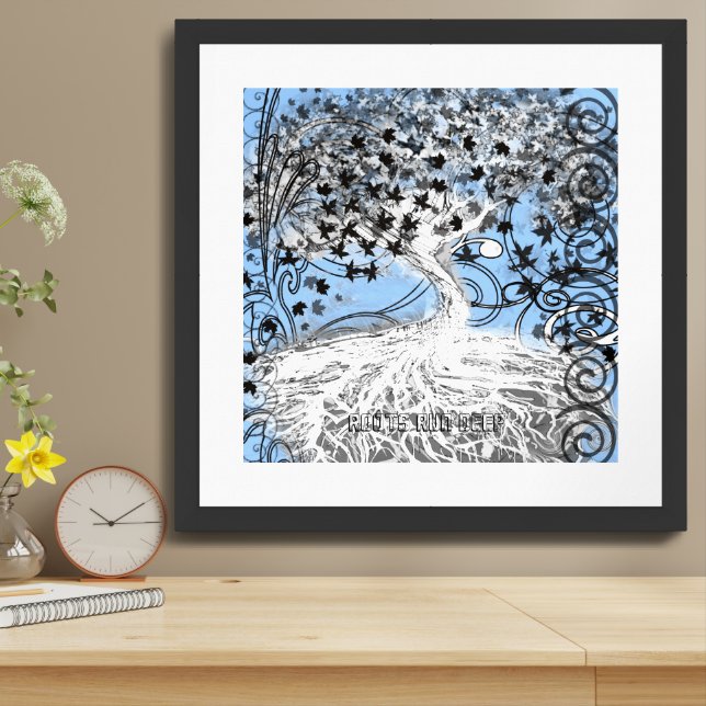 Roots Run Deep Original Art of Whimsical Tree Framed Art (Table Top)