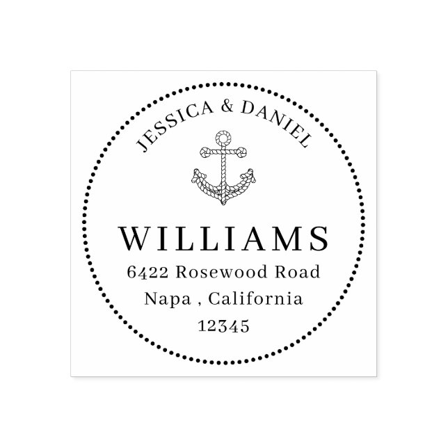 Rope Anchor Bold Family Name Custom Address Rubber Stamp (Imprint)