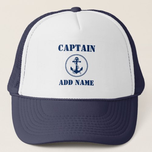Rope  Anchor Captain Add Name or Boat Name Trucker Hat
