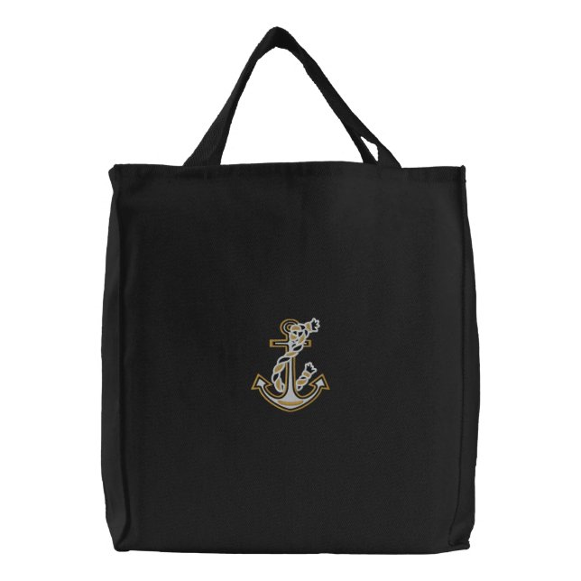 Rope Anchor Nautical Stitches Embroidered Tote Bag (Front)