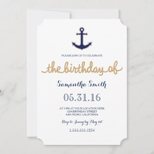 Rope and Anchor Nautical Birthday Invitation