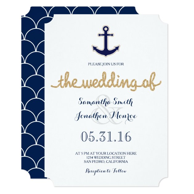 Rope And Anchor Nautical Wedding Invitation