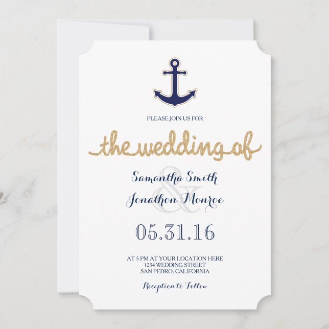 Rope and Anchor Nautical Wedding Invitation (Front)