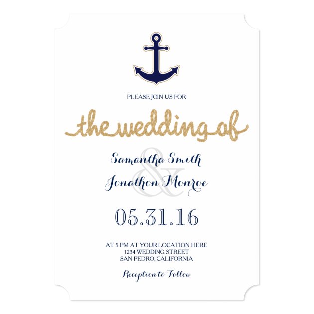 Rope And Anchor Nautical Wedding Invitation