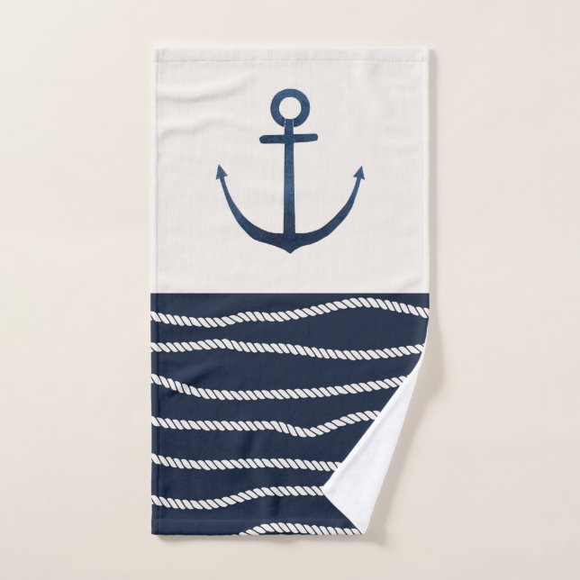 Rope and Anchor Pattern Bath Towel Set (Hand Towel)
