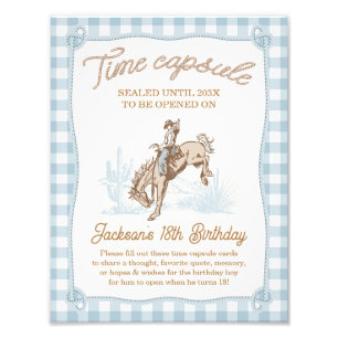 Rope Blue Plaid Cowboy 1st Rodeo Time Capsule Sign