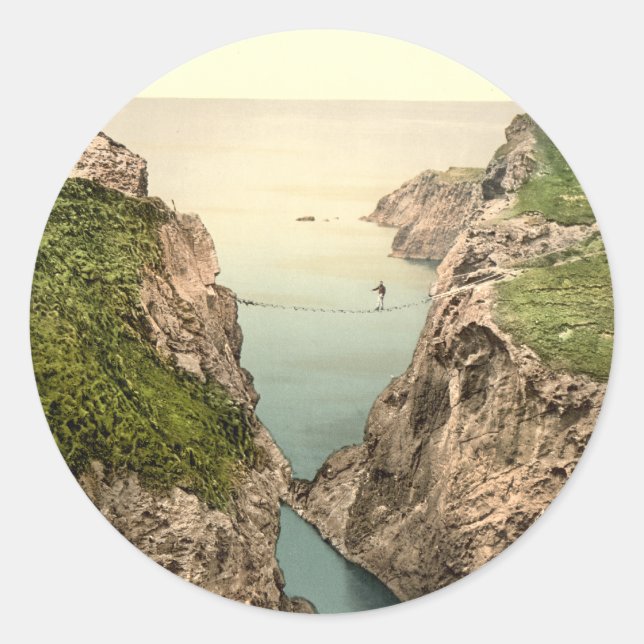 Rope Bridge, Carrick-a-Rede, County Antrim Classic Round Sticker (Front)
