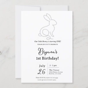 Rope Bunny Rabbit Minimal Modern 1st Birthday Invitation