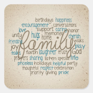 Rope Design Family Word Cloud Square Sticker
