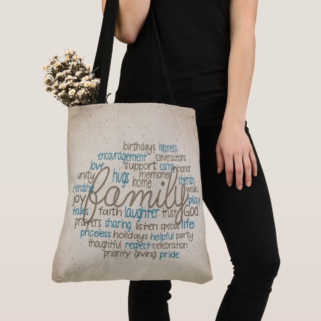 Rope Design Family Word Cloud Tote Bag (Close Up)