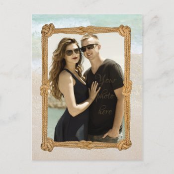 Rope Frame Beach Photo Engagement Party Postcard by sandpiperWedding at Zazzle