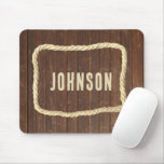Rope Frame On Teak Wood With Last Name Mouse Pad