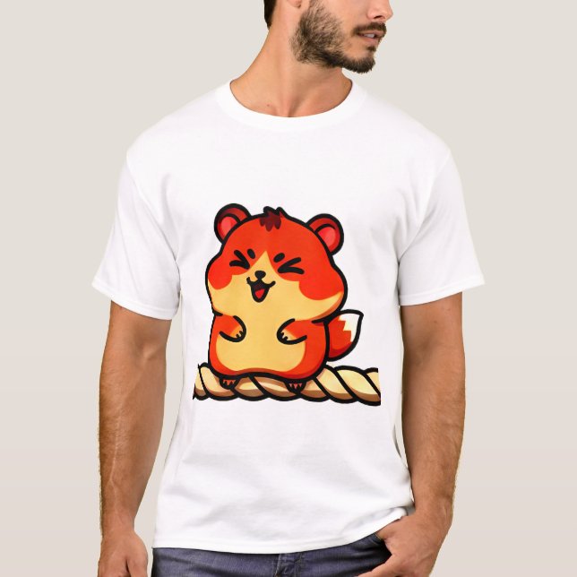 Rope Giggles: Chibi Hamster in Red & Cream T-Shirt (Front)