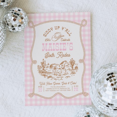 Rope Gingham Cowgirl Birthday Invitation