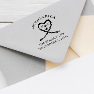 Rope Heart Anchor Monogram Wedding Return Address Rubber Stamp
